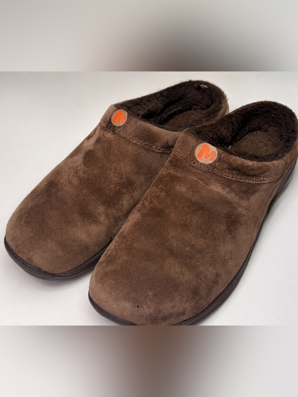 Merrell Primo Chill slip-on clogs in chocolate brown suede fur lining 9.5